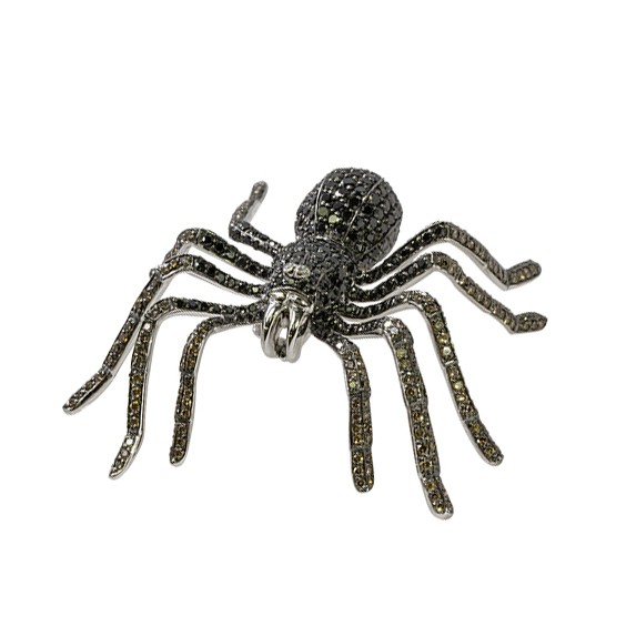 18K Black & Brown Diamond Spider Brooch